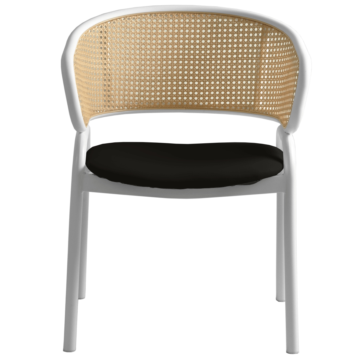 Ervilla Leather Dining Armchair in Black/White Stainless Steel Base With Wicker Back