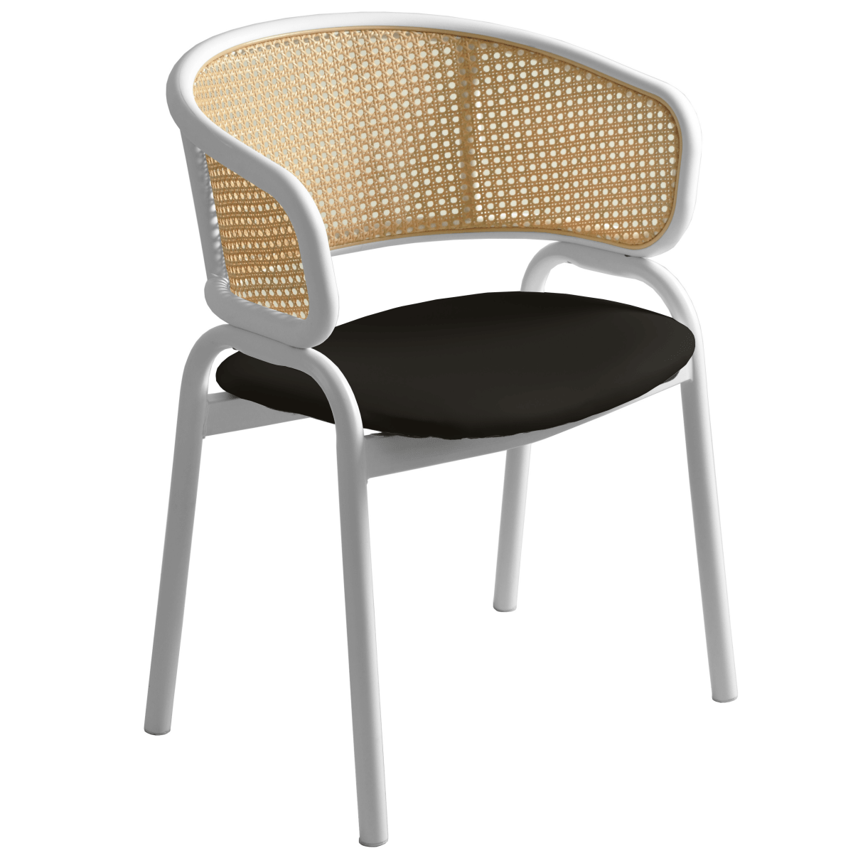 Ervilla Leather Dining Armchair in Black/White Stainless Steel Base With Wicker Back