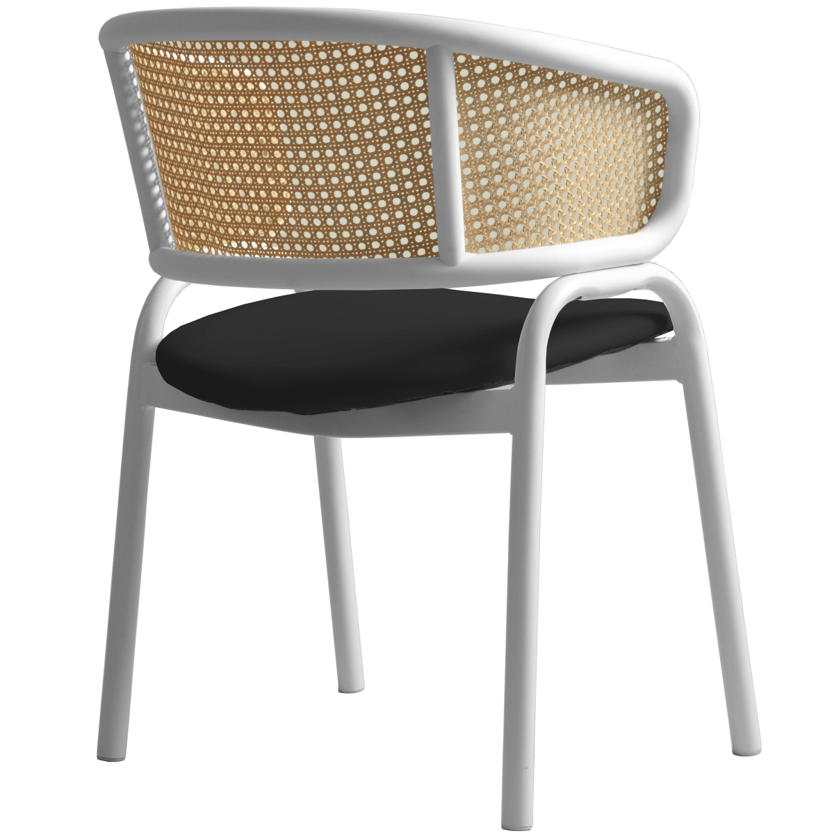 Ervilla Leather Dining Armchair in Black/White Stainless Steel Base With Wicker Back
