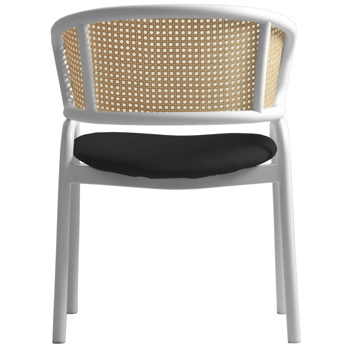 Ervilla Leather Dining Armchair in Black/White Stainless Steel Base With Wicker Back
