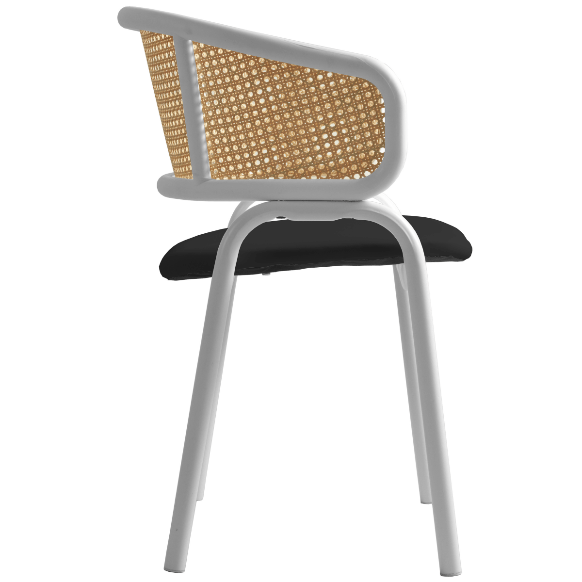 Ervilla Leather Dining Armchair in Black/White Stainless Steel Base With Wicker Back
