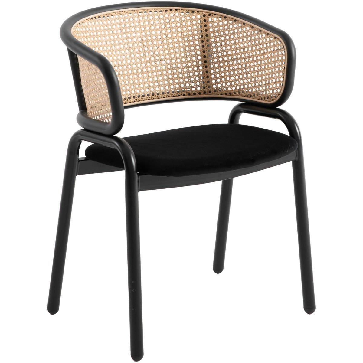 Ervilla Velvet Dining Armchair with Steel Legs and Wicker Back