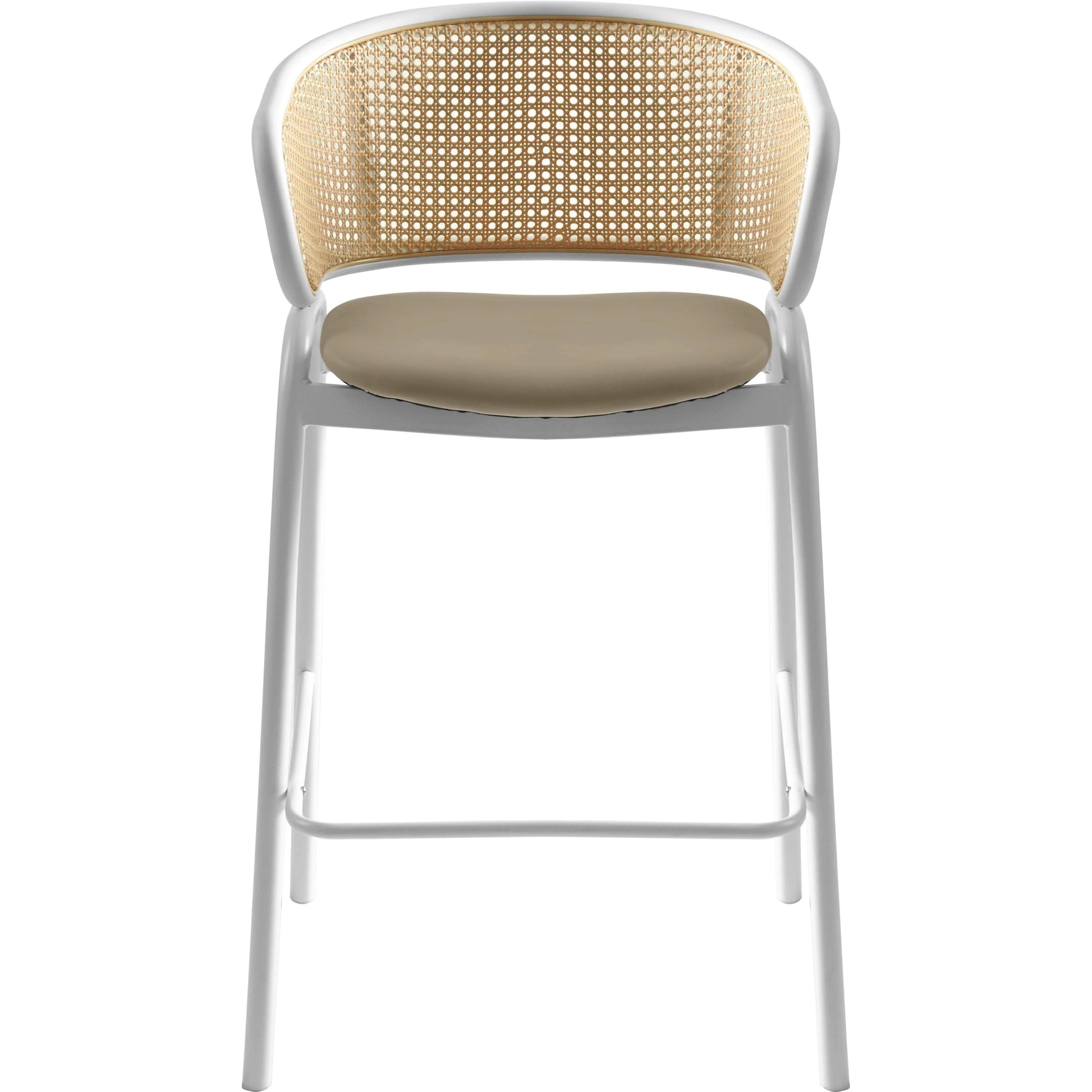Ervilla Wicker Bar Stool with Leather Seat and Black/White Stainless Steel Frame