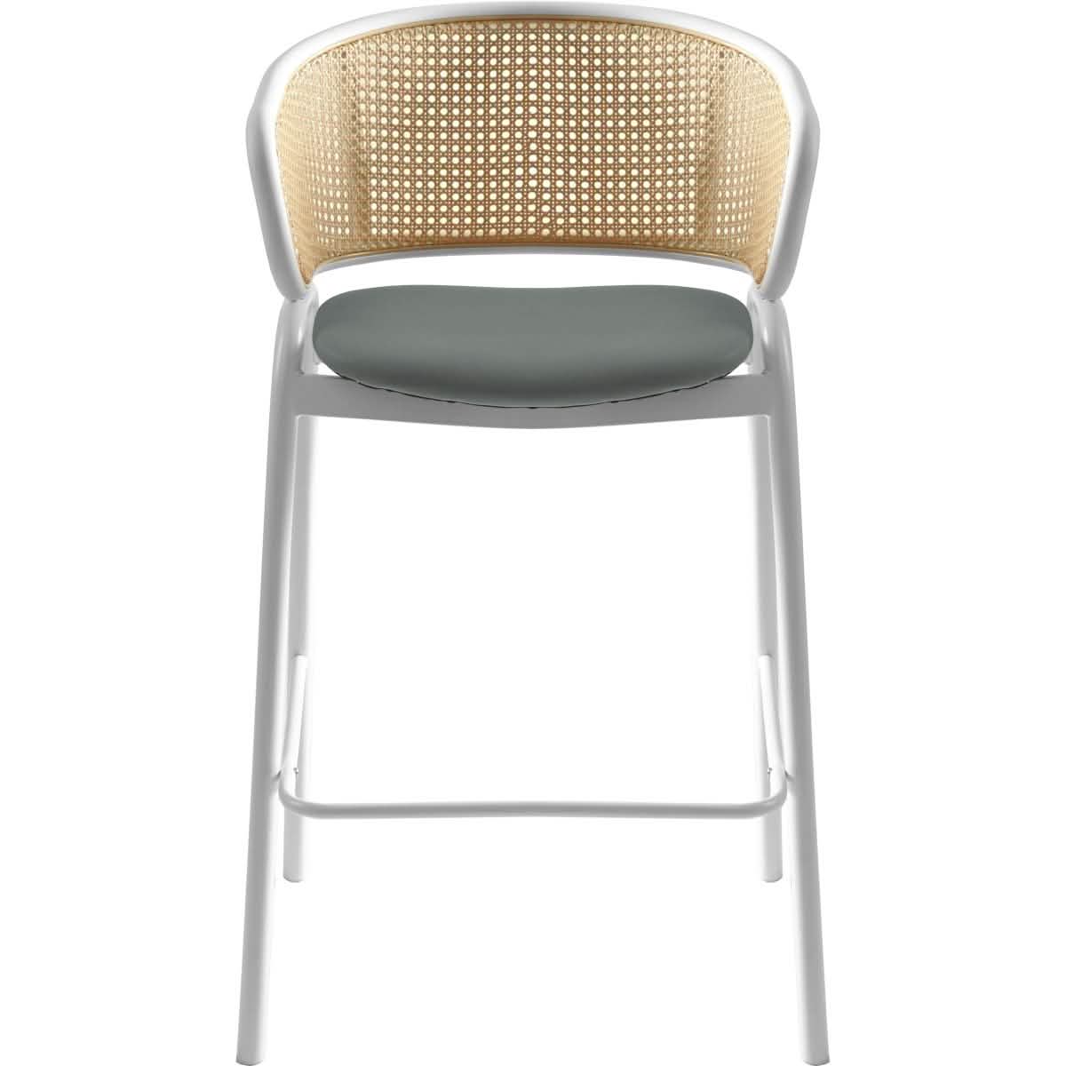 Ervilla Wicker Bar Stool with Leather Seat and Black/White Stainless Steel Frame
