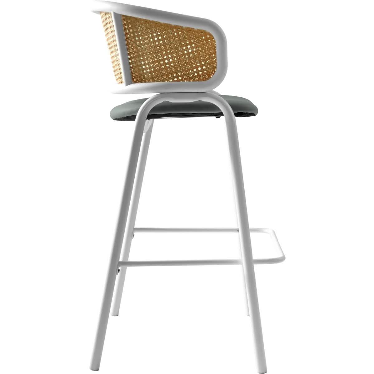 Ervilla Wicker Bar Stool with Leather Seat and Black/White Stainless Steel Frame