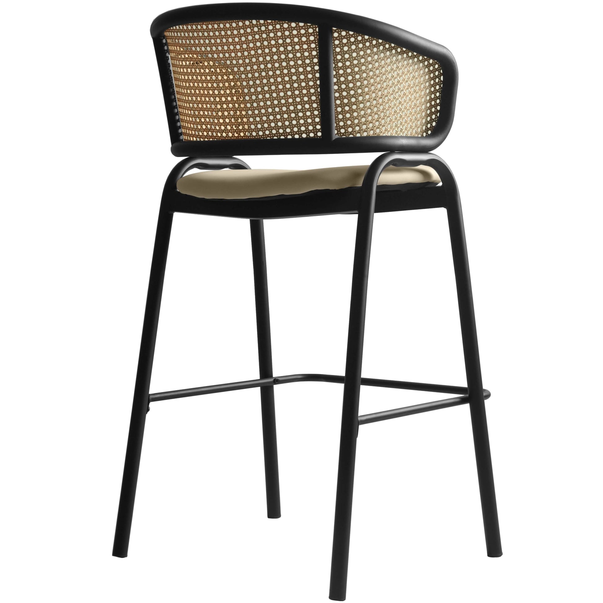 Ervilla Wicker Bar Stool with Leather Seat and Black/White Stainless Steel Frame