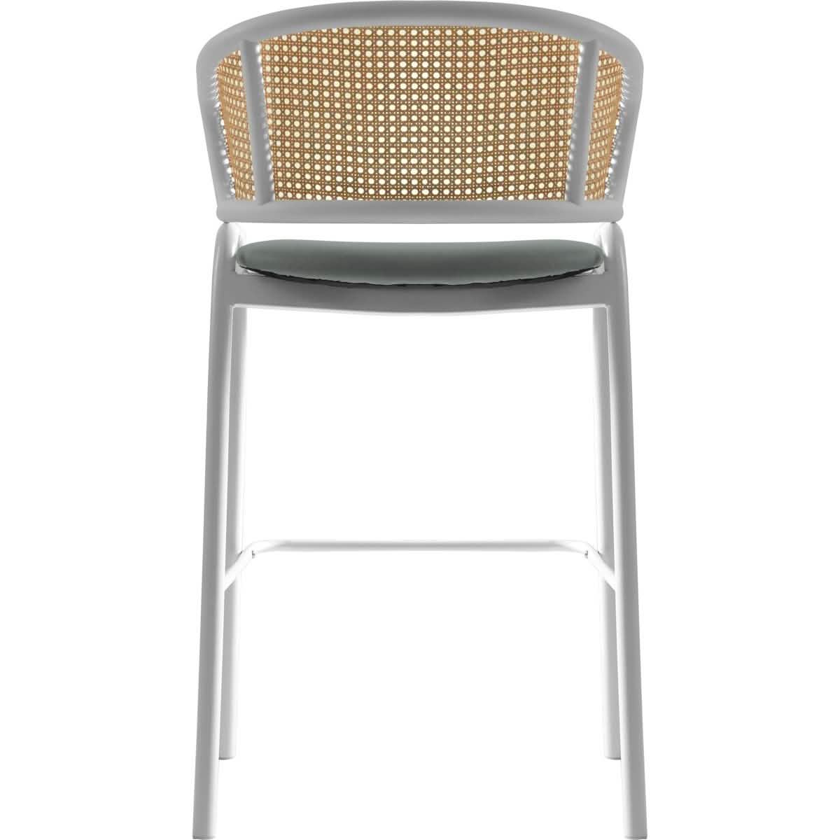 Ervilla Wicker Bar Stool with Leather Seat and Black/White Stainless Steel Frame