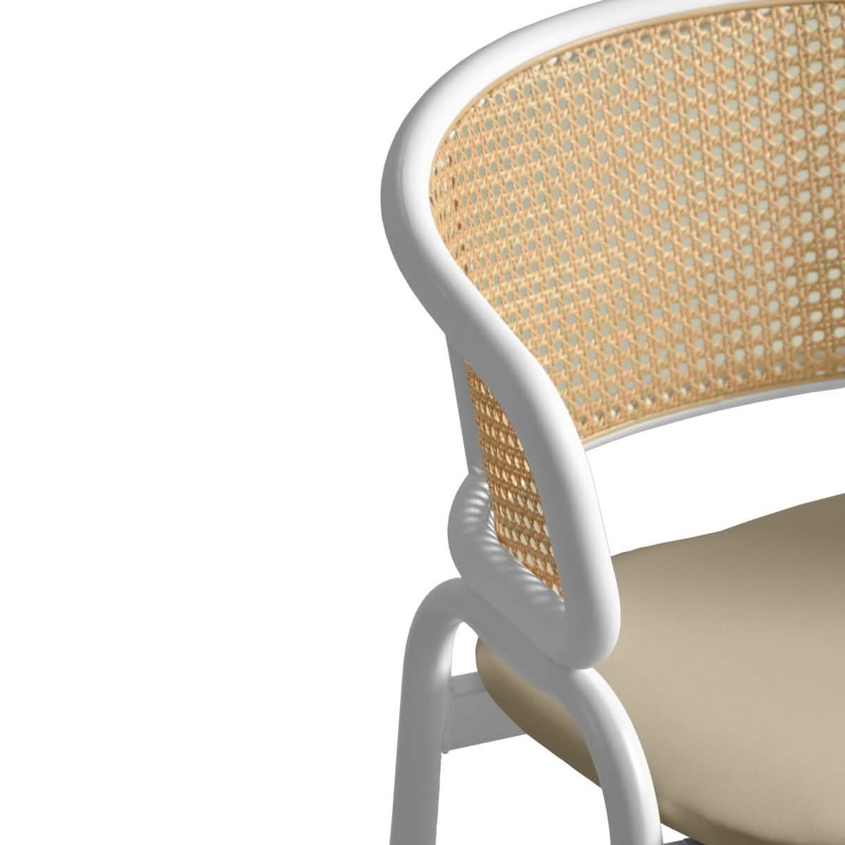 Ervilla Wicker Bar Stool with Leather Seat and Black/White Stainless Steel Frame