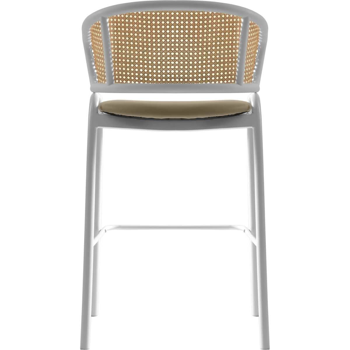 Ervilla Wicker Bar Stool with Leather Seat and Black/White Stainless Steel Frame