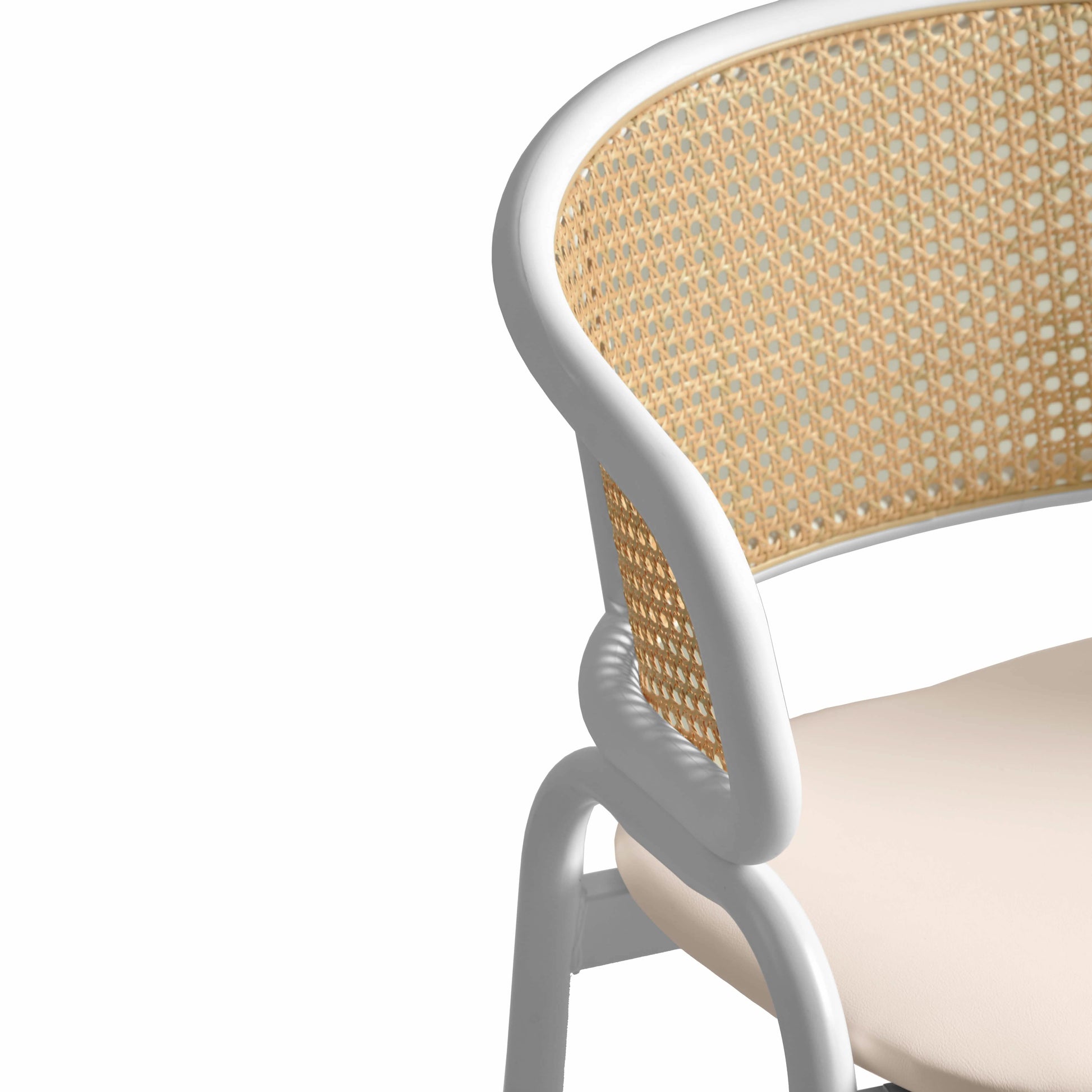 Ervilla Wicker Bar Stool with Leather Seat and Black/White Stainless Steel Frame
