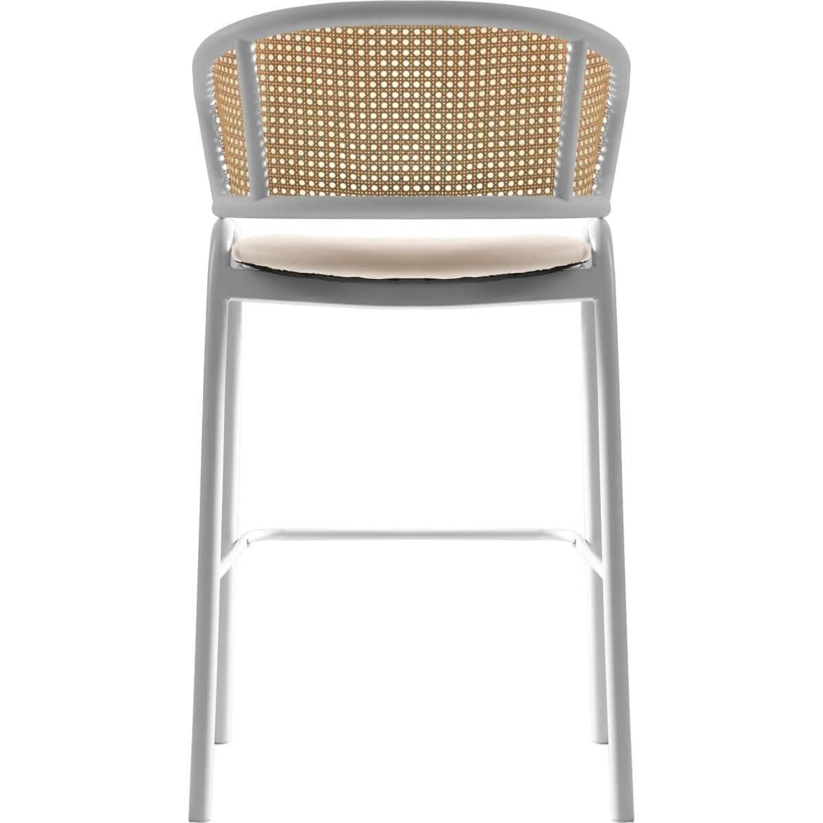 Ervilla Wicker Bar Stool with Leather Seat and Black/White Stainless Steel Frame