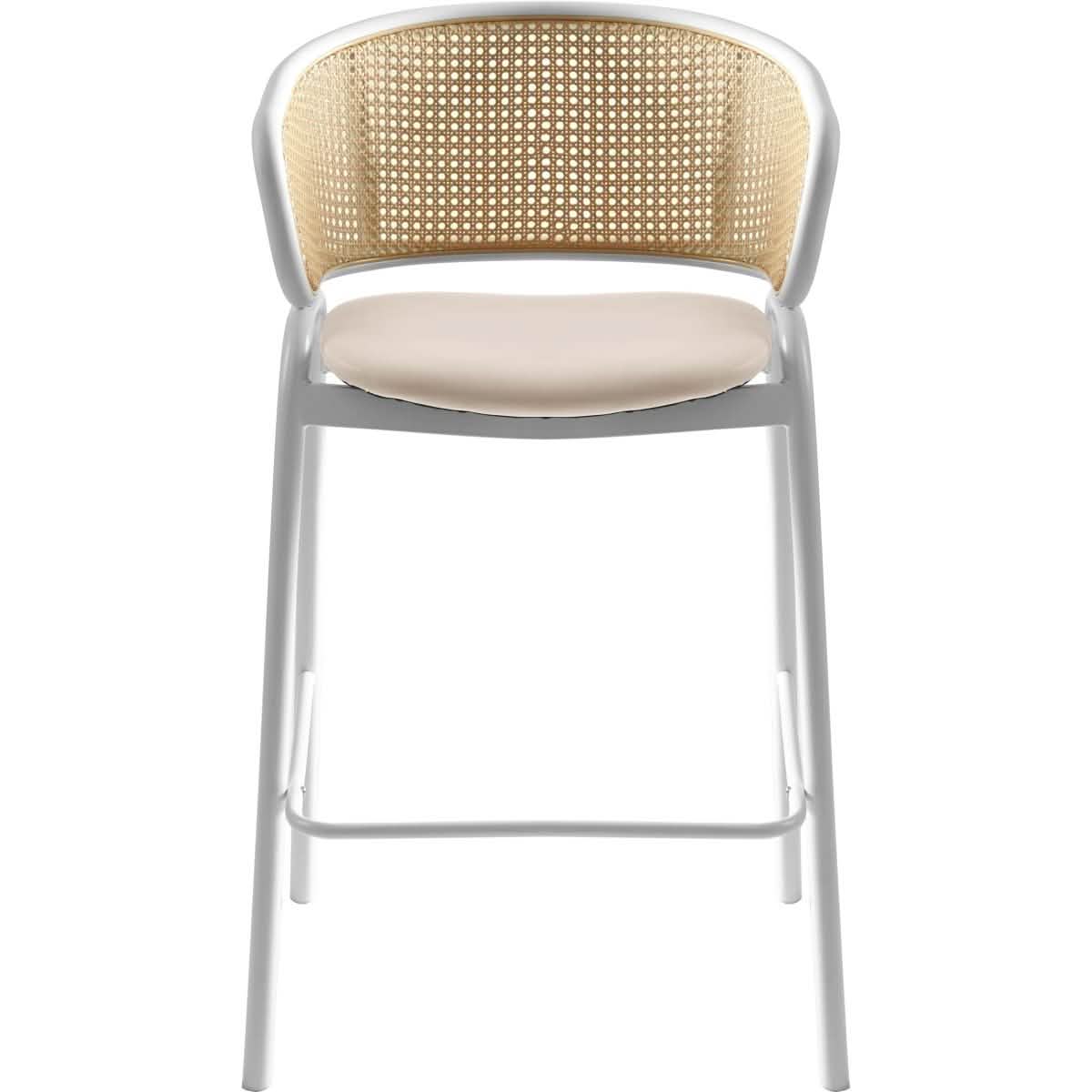 Ervilla Wicker Bar Stool with Leather Seat and Black/White Stainless Steel Frame