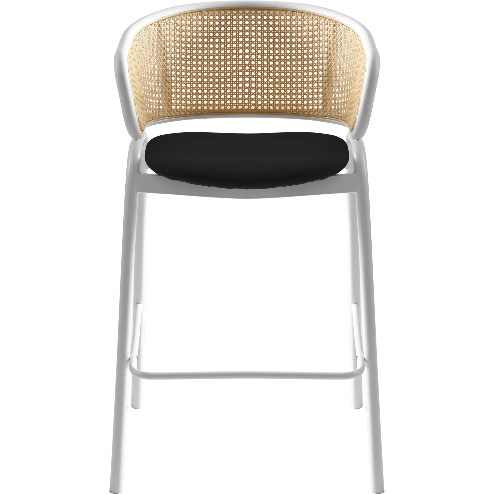 Ervilla Wicker Bar Stool with Leather Seat and Black/White Stainless Steel Frame