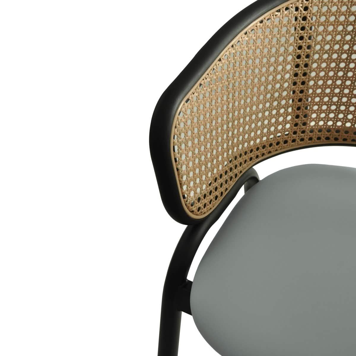 Ervilla Wicker Bar Stool with Leather Seat and Black/White Stainless Steel Frame