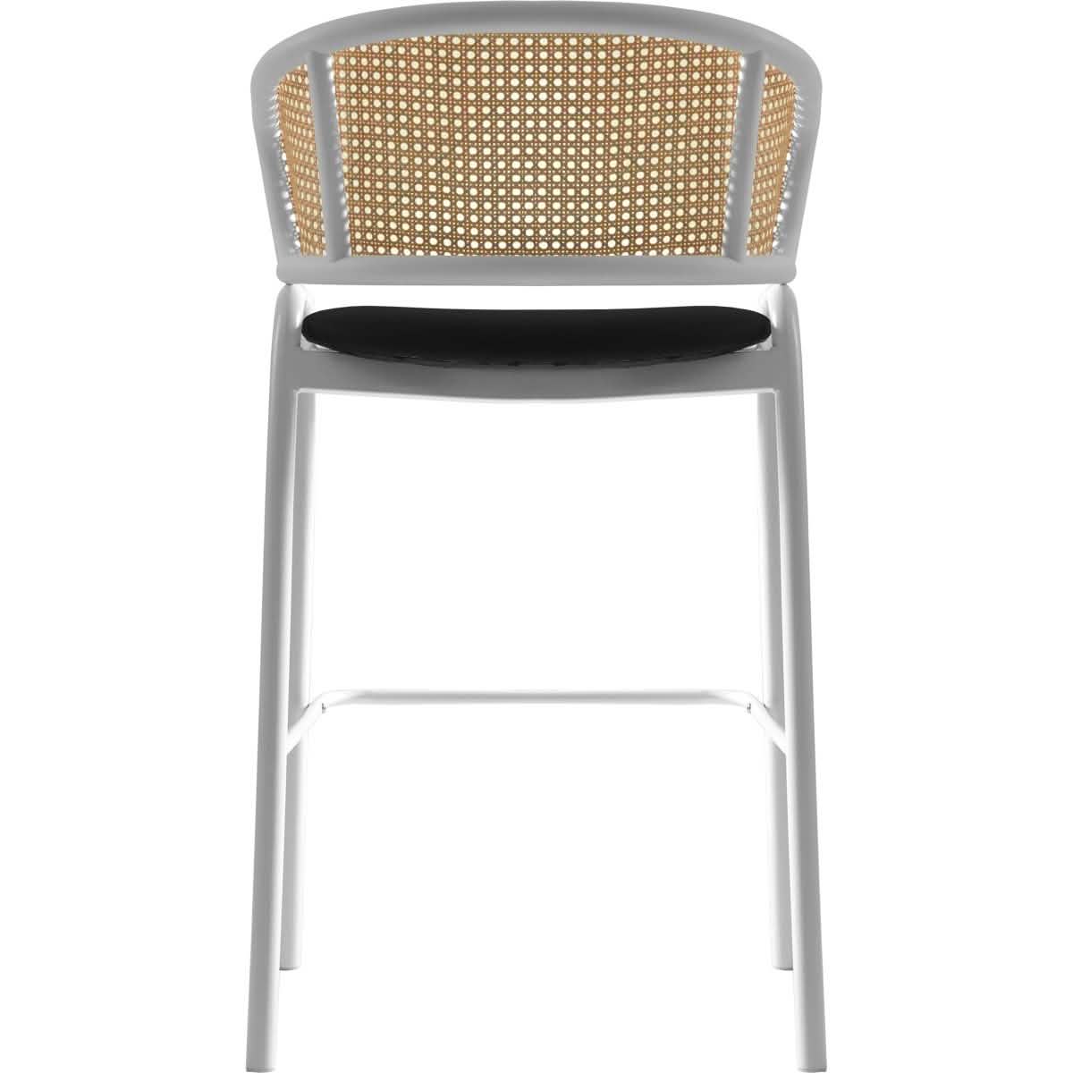 Ervilla Wicker Bar Stool with Leather Seat and Black/White Stainless Steel Frame