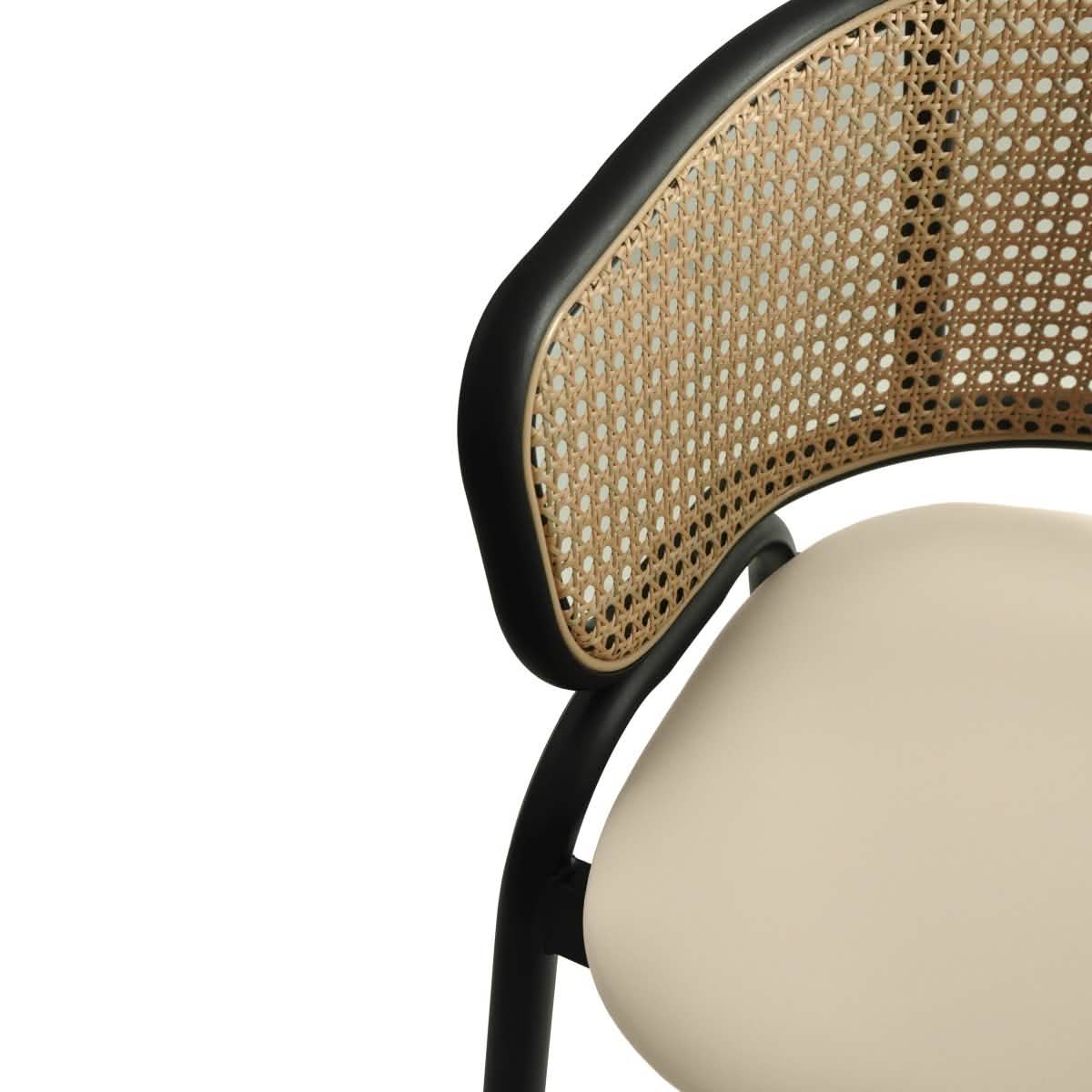Ervilla Wicker Bar Stool with Leather Seat and Black/White Stainless Steel Frame