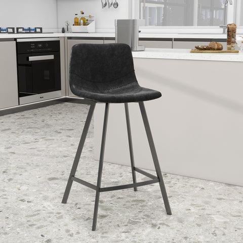 Elland 35” Counter Stool in Leather Padded Seat in Black Stainless Steel