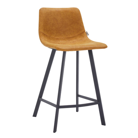 Elland 35” Counter Stool in Leather Padded Seat in Black Stainless Steel