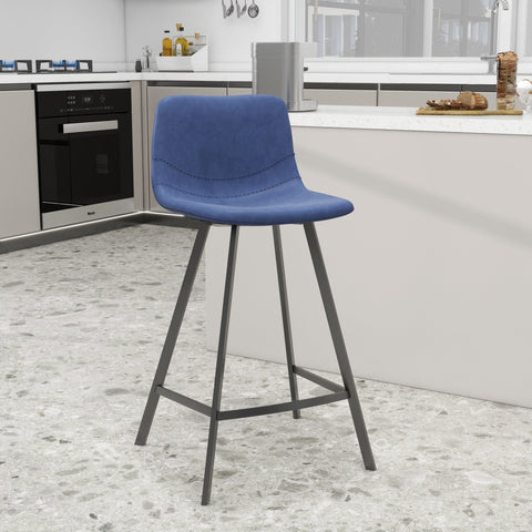 Elland 35” Counter Stool in Leather Padded Seat in Black Stainless Steel