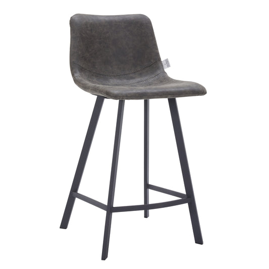 Elland 35” Counter Stool in Leather Padded Seat in Black Stainless Steel