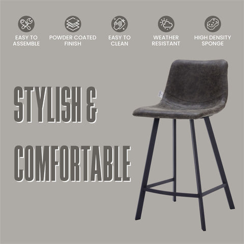 Elland 35” Counter Stool in Leather Padded Seat in Black Stainless Steel