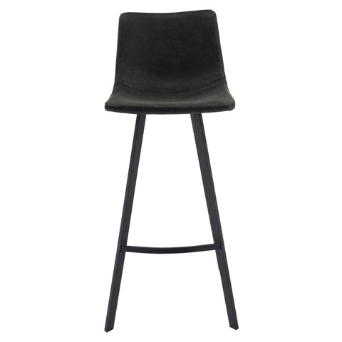 Elland Modern Upholstered Leather Bar Stool With Iron Legs & Footrest