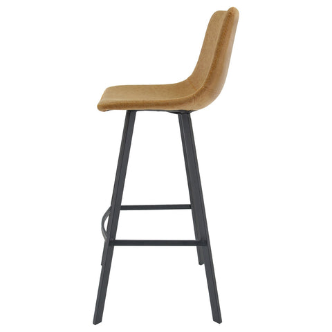 Elland Modern Upholstered Leather Bar Stool With Iron Legs & Footrest