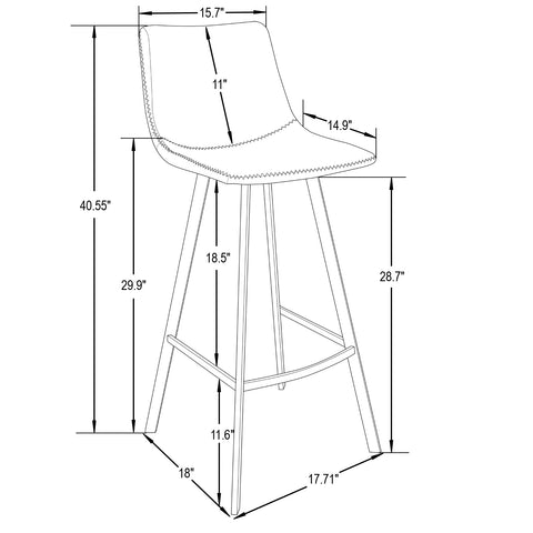 Elland Modern Upholstered Leather Bar Stool With Iron Legs & Footrest