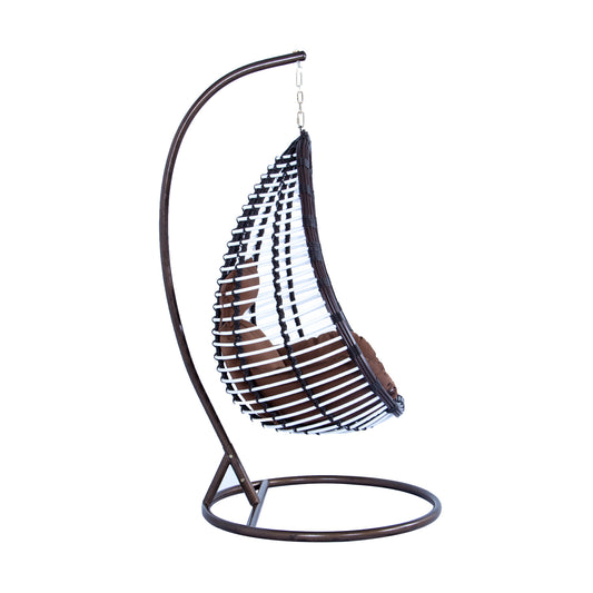 Single-Seater Wicker Hanging Egg Swing Chair with Brown Cushion