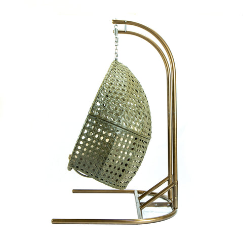 Wicker Hanging Double Egg Beige Swing Chair with an Iron Base