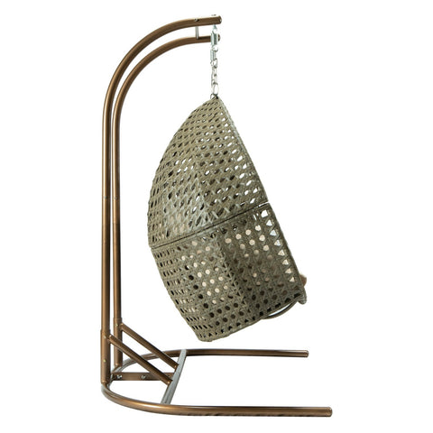 Wicker Hanging Double Egg Beige Swing Chair with an Iron Base