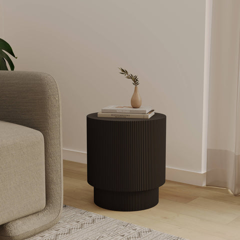 Eden Series Side Table in Fiberstone Round Accent Table for Home, Living Room, Indoor, and Outdoor