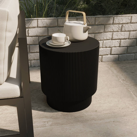 Eden Series Side Table in Fiberstone Round Accent Table for Home, Living Room, Indoor, and Outdoor