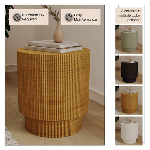 Eden Series Side Table in Fiberstone Round Accent Table for Home, Living Room, Indoor, and Outdoor