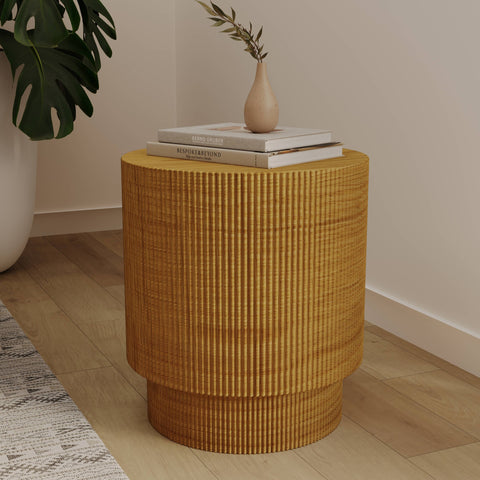 Eden Series Side Table in Fiberstone Round Accent Table for Home, Living Room, Indoor, and Outdoor