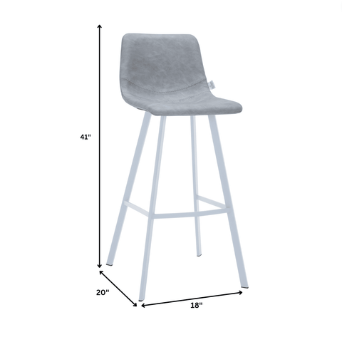 Elland 35” Counter Stool in Leather Padded Seat in White Stainless Steel