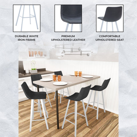 Elland 41" Leather Counter Height Barstool with Stainless Steel Legs and Footrest