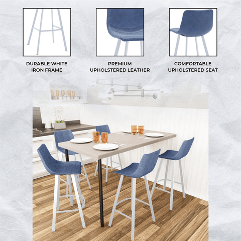 Elland 41" Leather Counter Height Barstool with Stainless Steel Legs and Footrest