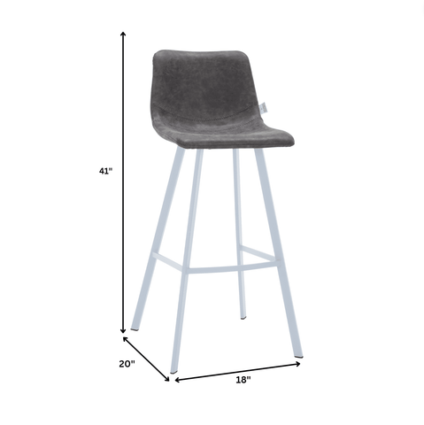 Elland 41" Leather Counter Height Barstool with Stainless Steel Legs and Footrest