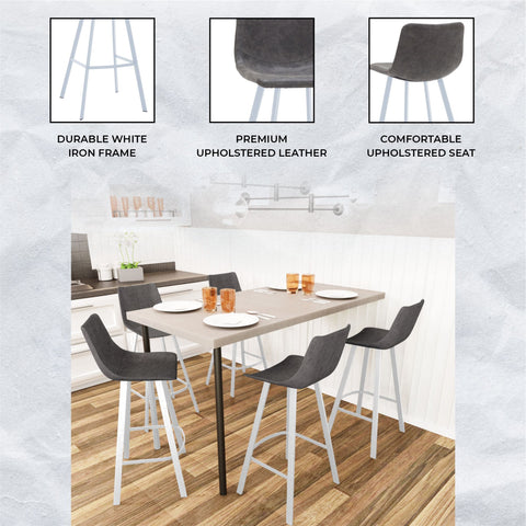 Elland 41" Leather Counter Height Barstool with Stainless Steel Legs and Footrest