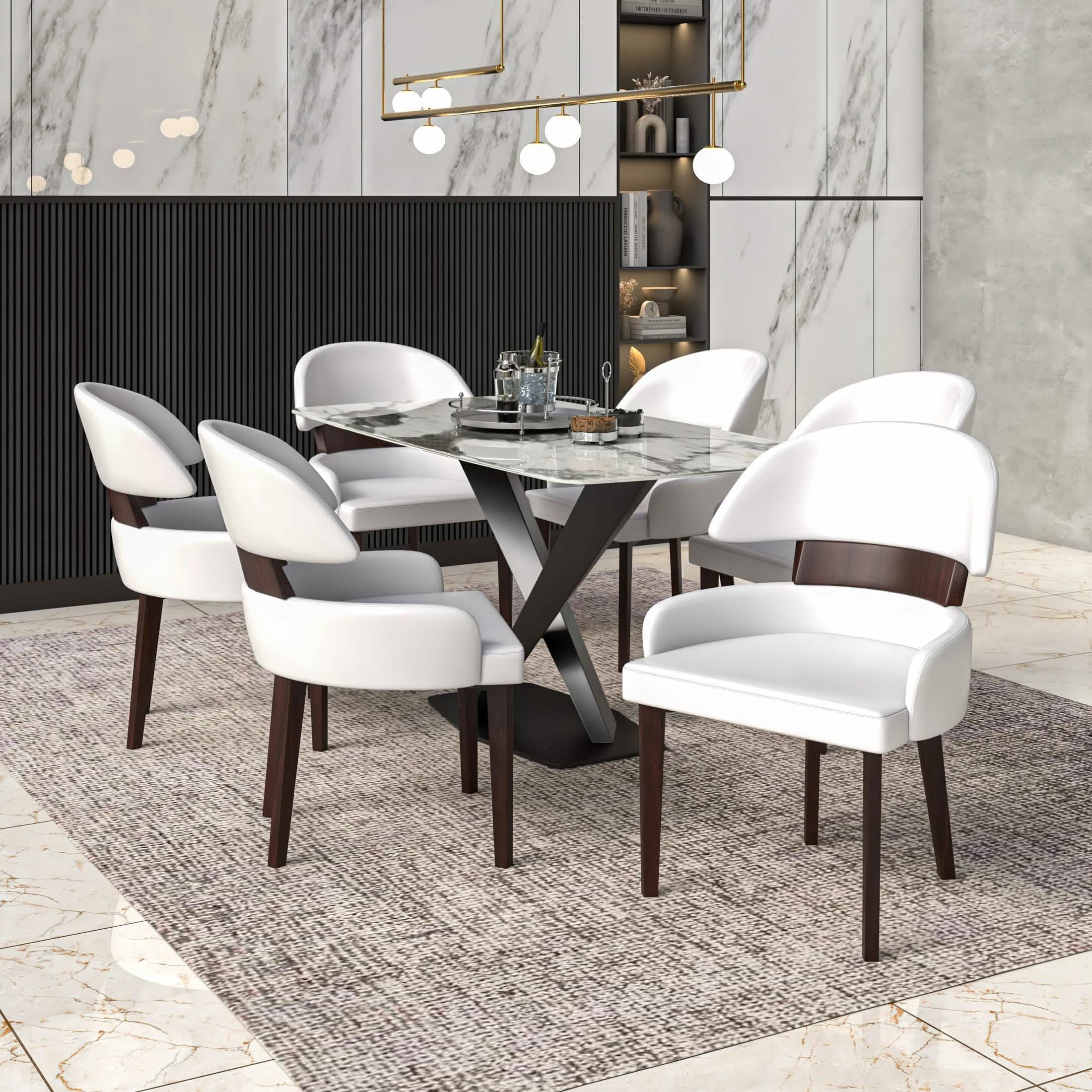 Ethos Leather Dining Chairs with Curved Open Back in Rubberwood