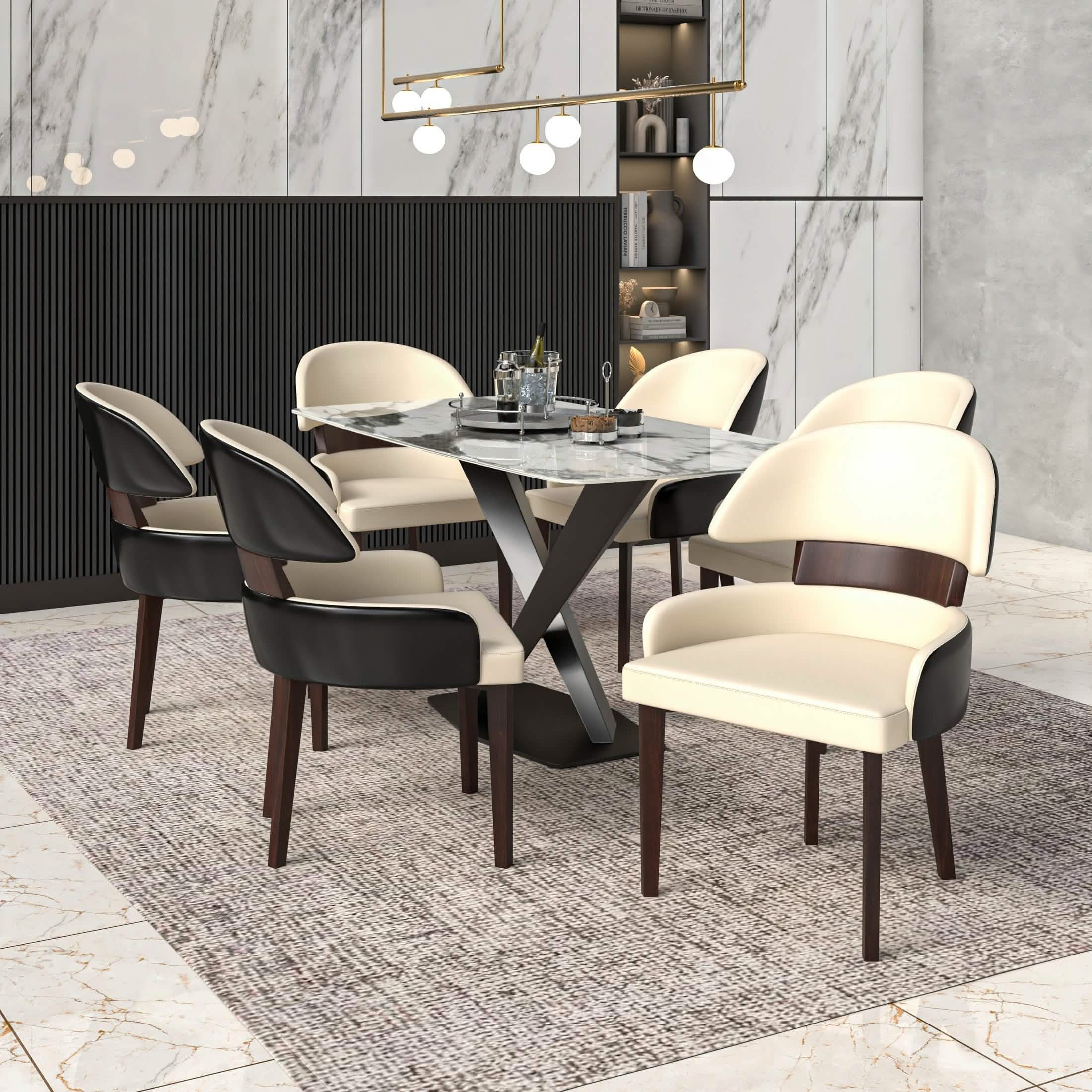 Ethos Leather Dining Chairs with Curved Open Back in Rubberwood