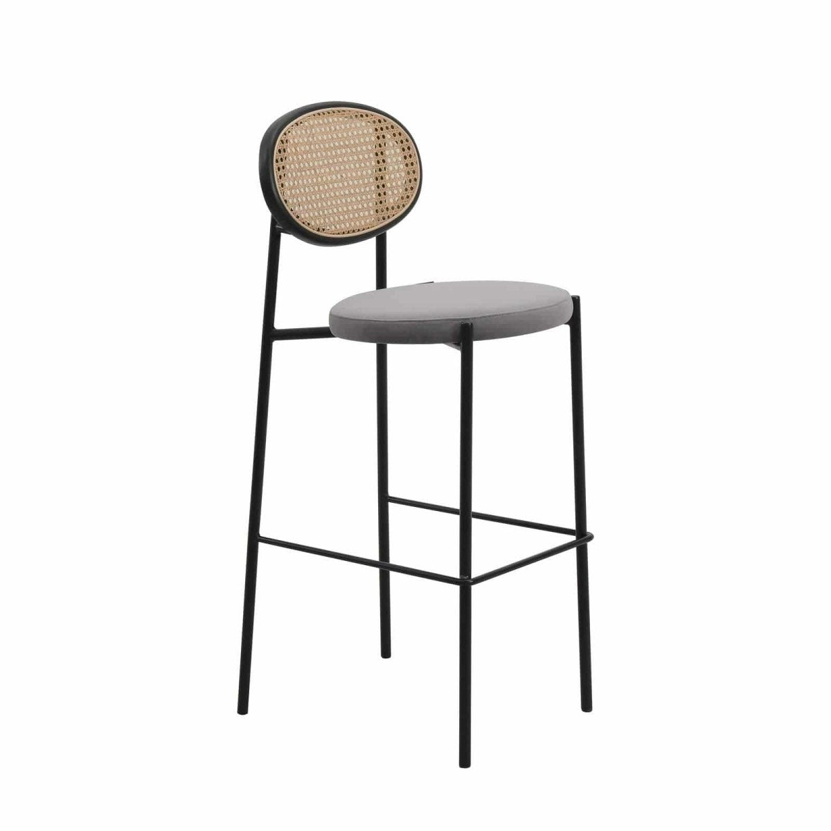 Euston Wicker Bar Stool with Black Powder Coated Steel Frame and Footrest