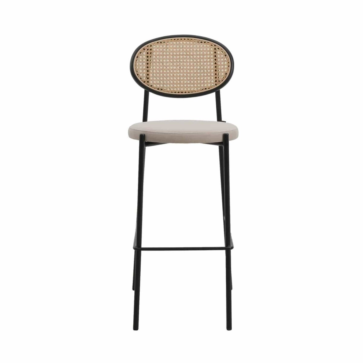 Euston Wicker Bar Stool with Black Powder Coated Steel Frame and Footrest