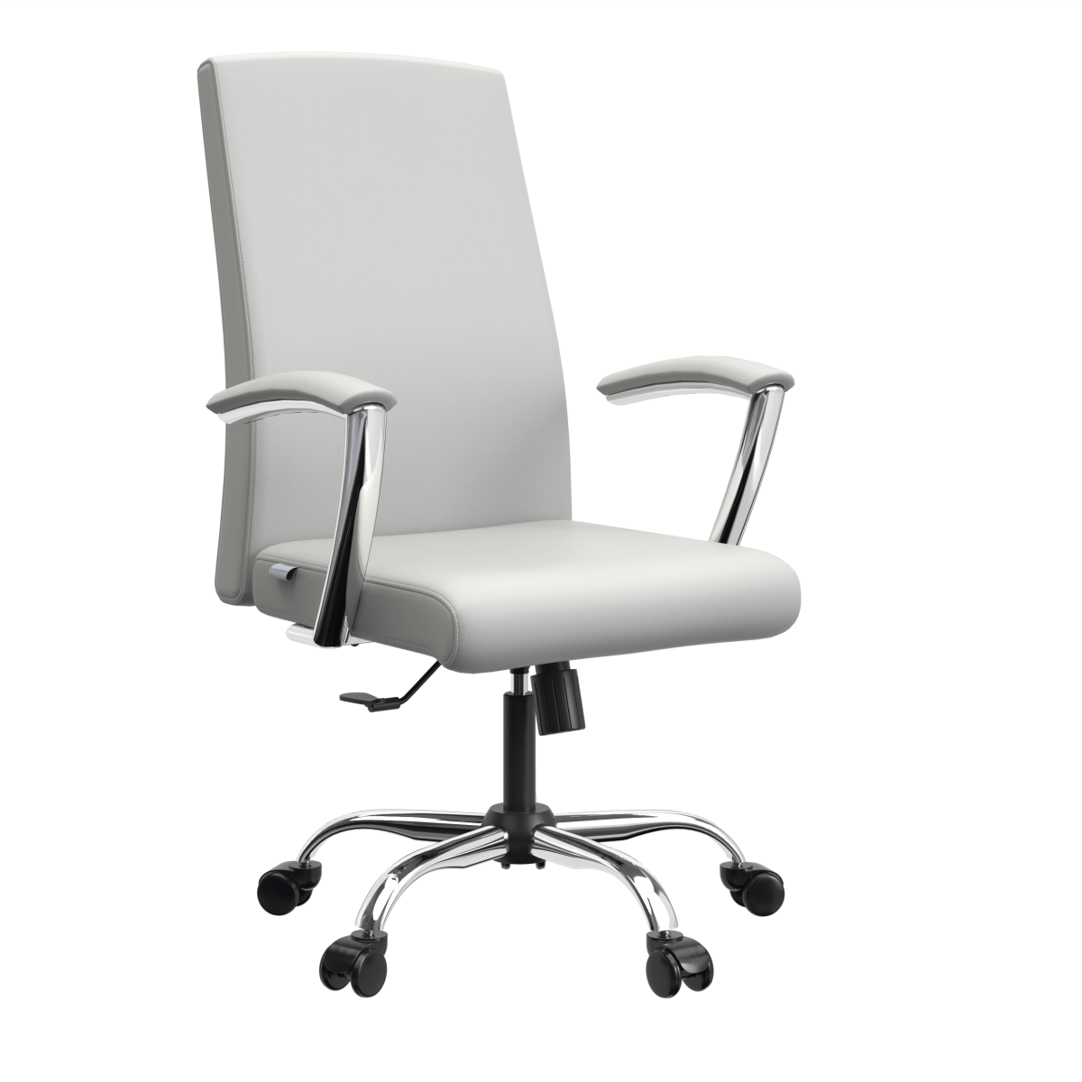 Evander Modern Swivel Office Chair in Faux Leather with Adjustable Height and Silver Frame