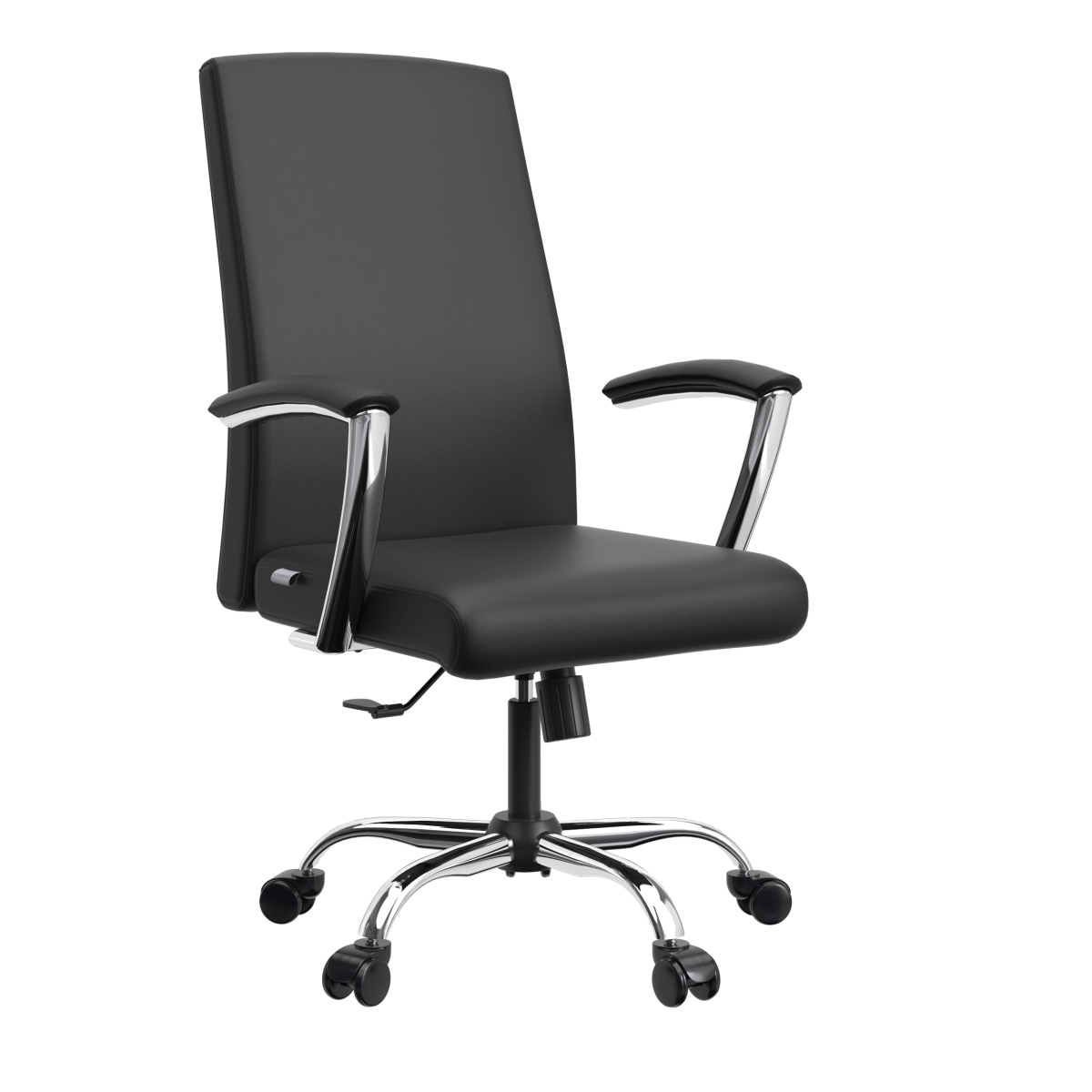 Evander Modern Swivel Office Chair in Faux Leather with Adjustable Height and Silver Frame