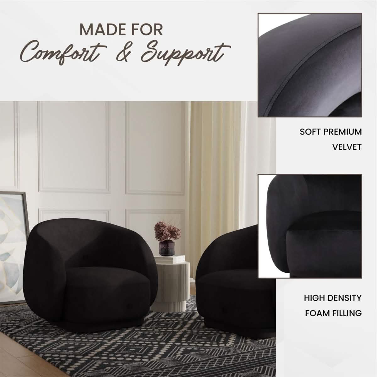 Faze Accent Chair Upholstered in Velvet Single - Seater Sofa Padded Seat and Back