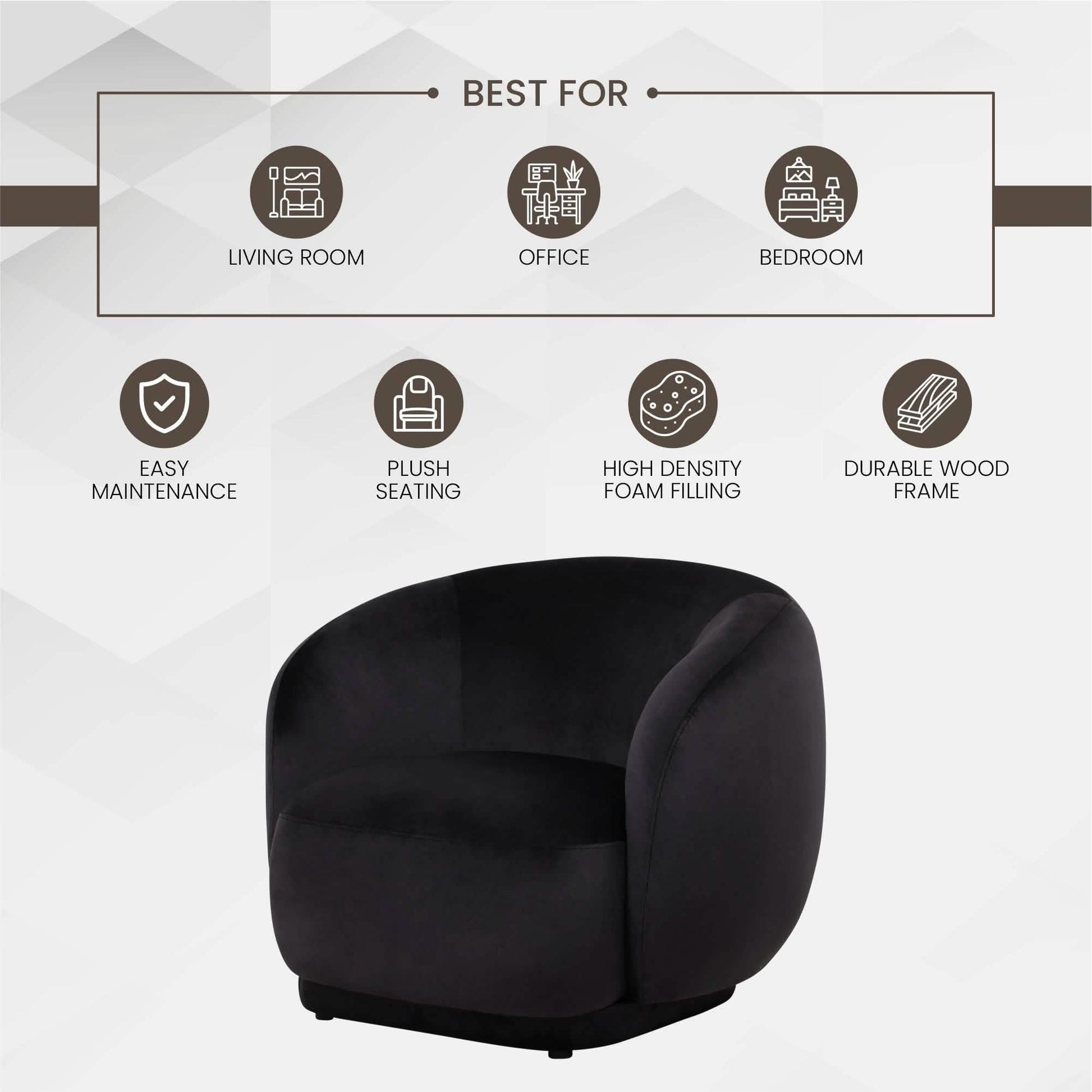 Faze Accent Chair Upholstered in Velvet Single - Seater Sofa Padded Seat and Back