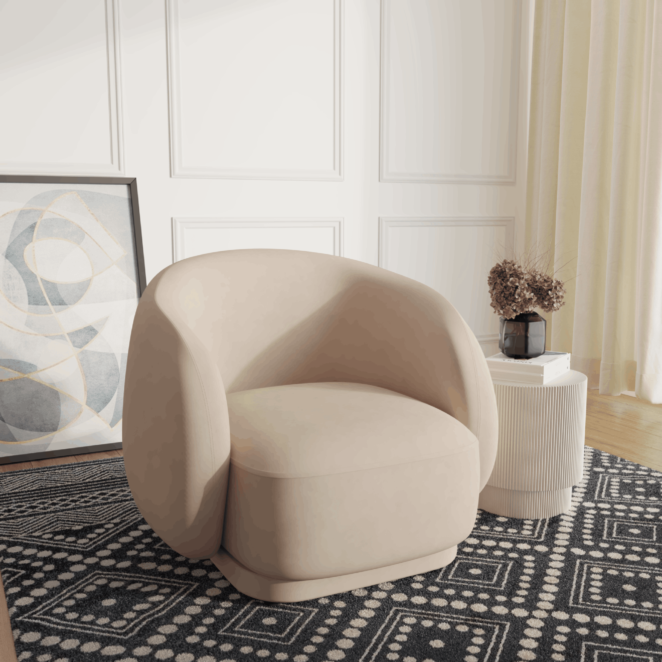 Faze Accent Chair Upholstered in Velvet Single - Seater Sofa Padded Seat and Back