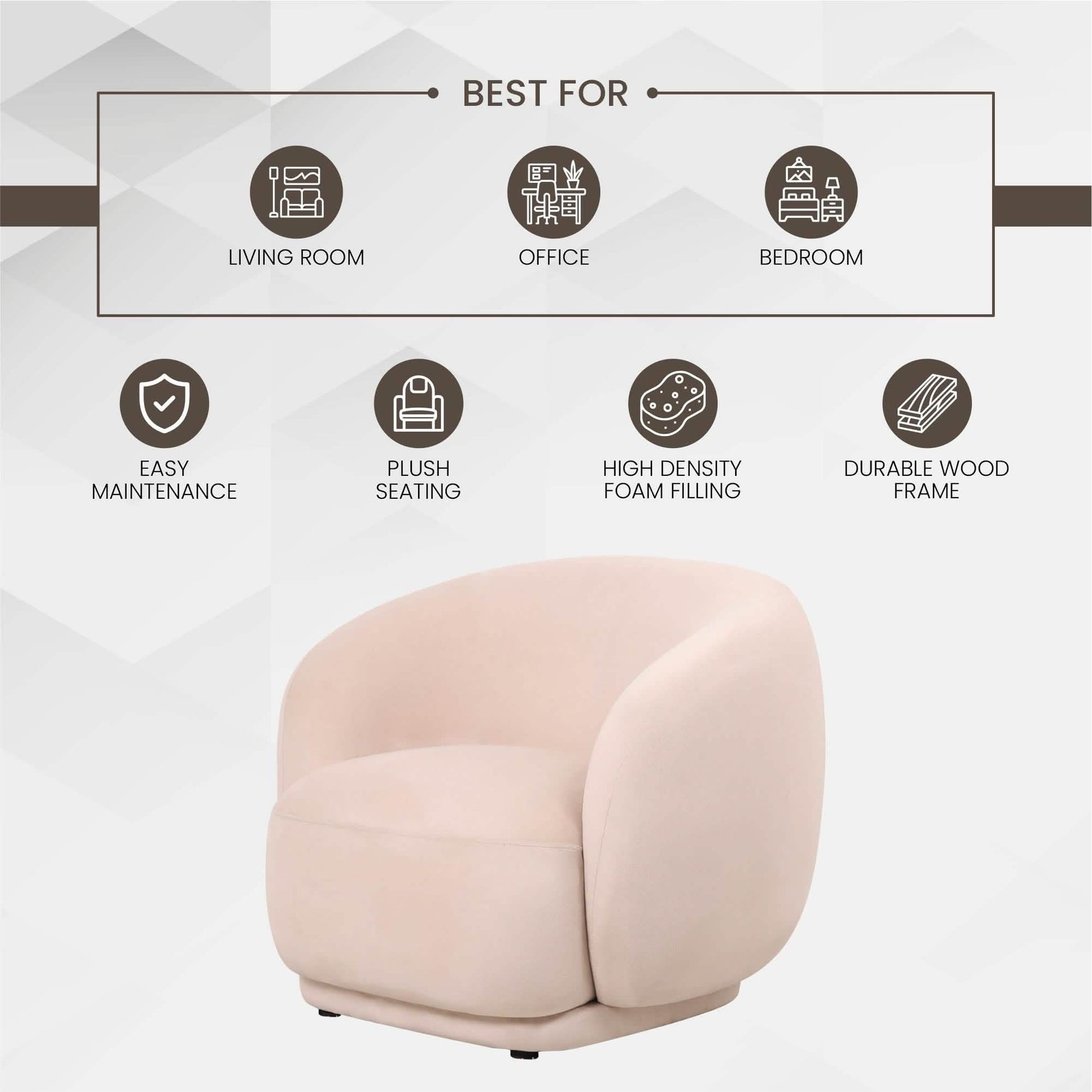 Faze Accent Chair Upholstered in Velvet Single - Seater Sofa Padded Seat and Back